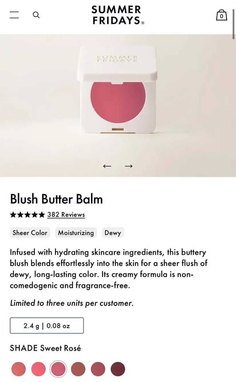 2 Summer Fridays Blush Butter Balm Duo in Pink Sunset and Sweet Rosé
